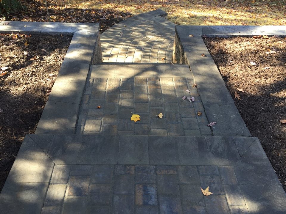 Inspiration for a mid-sized transitional backyard brick patio remodel in Richmond with no cover