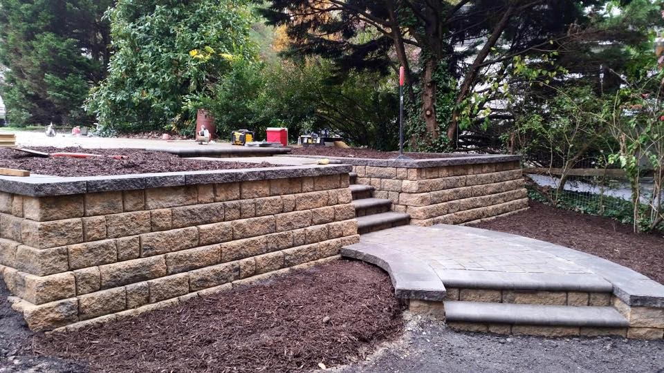 Patio - mid-sized transitional backyard brick patio idea in Richmond with no cover
