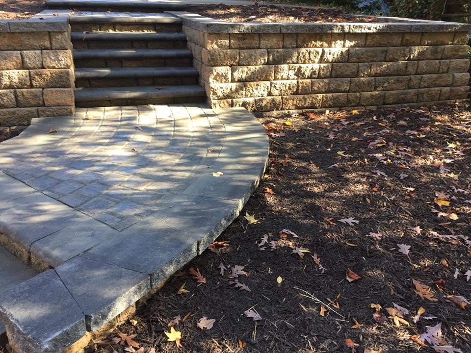 Inspiration for a mid-sized transitional backyard brick patio remodel in Richmond with no cover