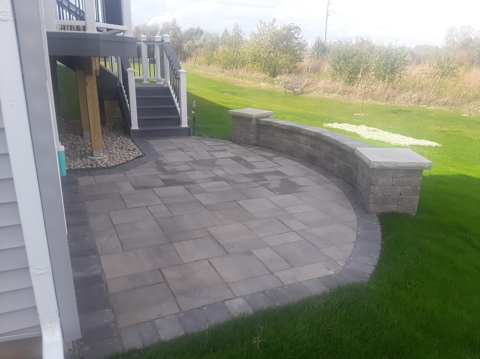 Elevated Azek Deck and Belgard Paver Patio with Seat Wall by Aurora, IL