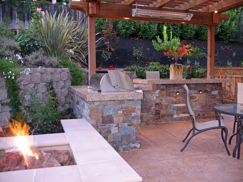 Fire pit, BBQ, and Arbor a Heater Traditional Patio San Francisco