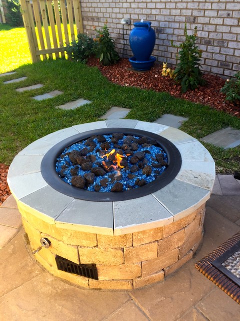 Fire Pit With Blue Glass Beads Beach, Glass Beads For Fire Pits