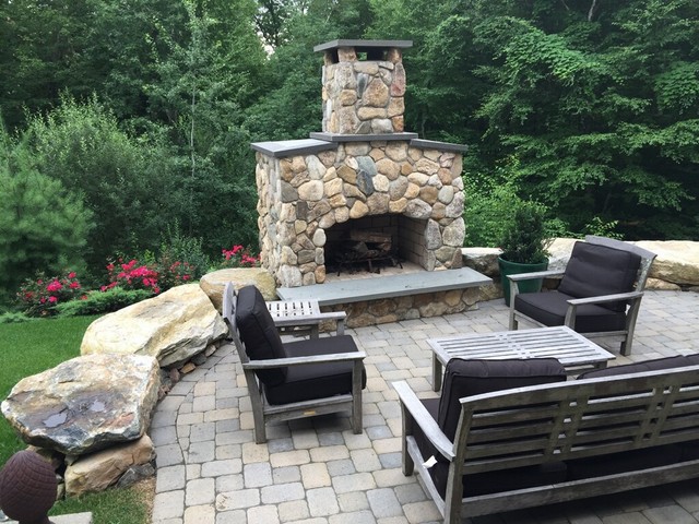 Fireplace Stone Bench Outdoor Kitchen, Outdoor Stone Fireplace