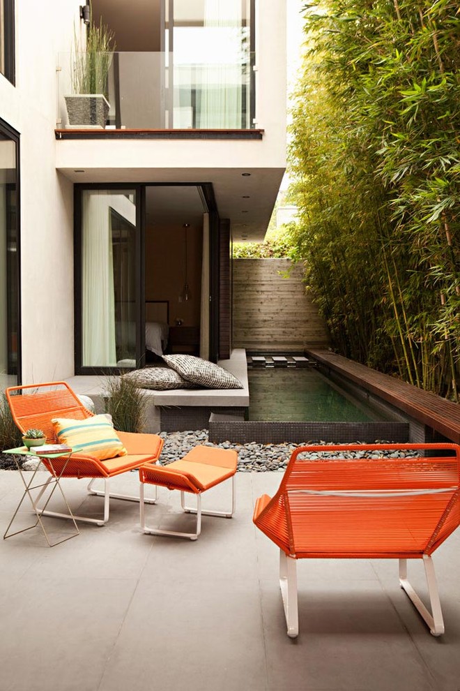 Идея дизайна: двор в современном стиле с покрытием из бетонных плит
