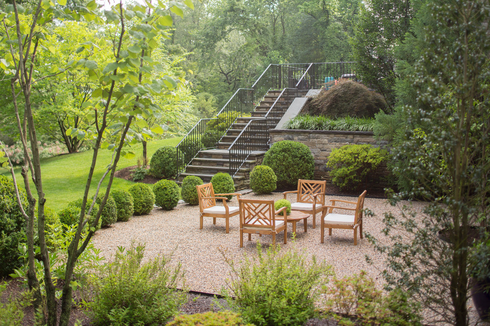 Inspiration for a timeless gravel patio remodel in New York with no cover