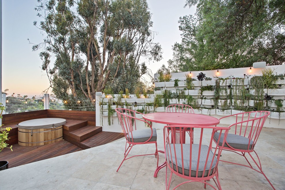 Patio vertical garden - large contemporary backyard tile patio vertical garden idea in Los Angeles with no cover
