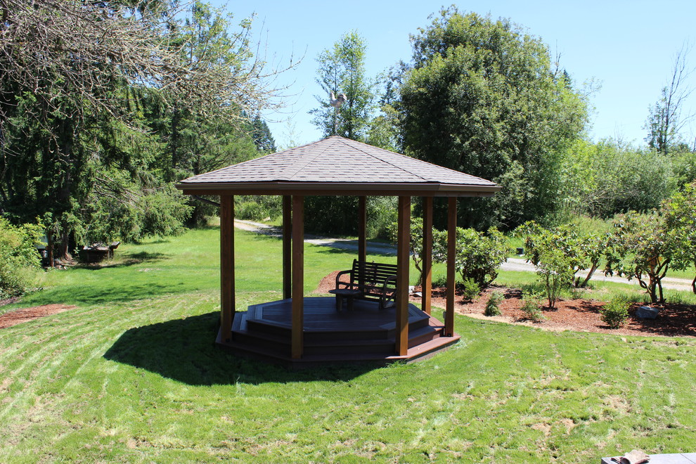 Design ideas for a medium sized classic front patio in Seattle with decking and a gazebo.