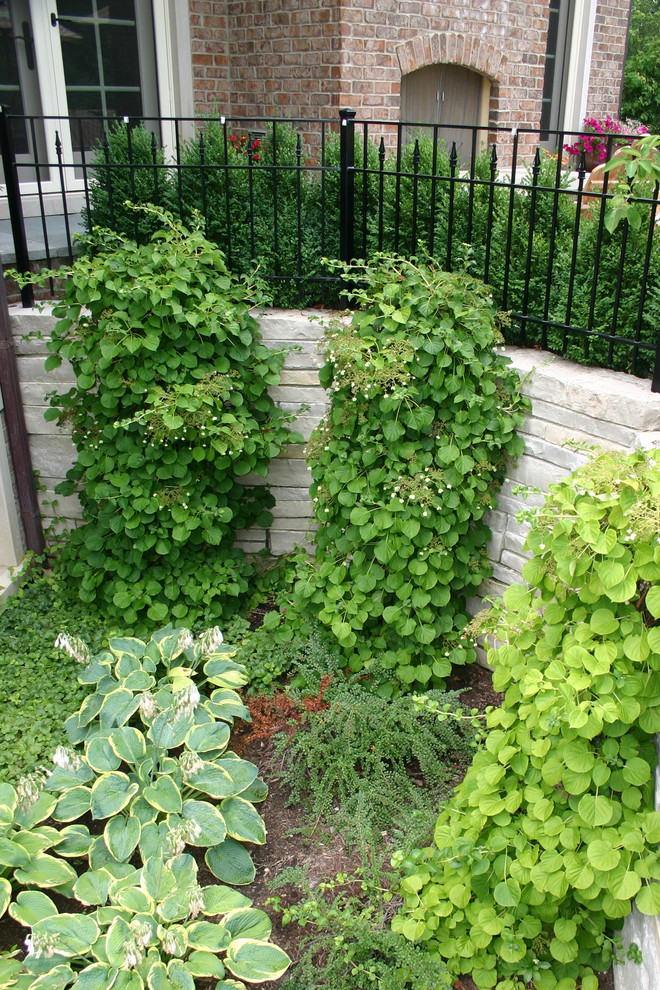 This is an example of a mid-sized traditional backyard stone landscaping in Chicago.