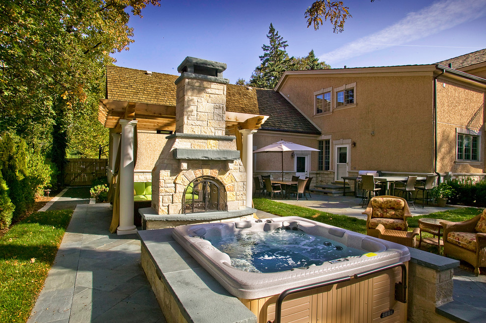 Glenview Residence Eclectic Patio, Patio With Fireplace And Hot Tub