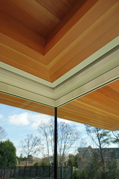 Inspiration for a contemporary patio remodel in Boston with a roof extension