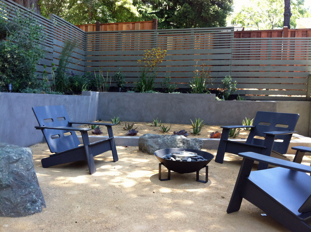 Inspiration for a medium sized traditional back patio in San Francisco with a fire feature and decomposed granite.