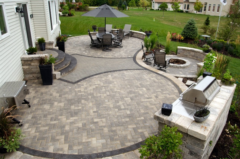Example of a mid-sized transitional backyard concrete paver patio design in Other with a fire pit