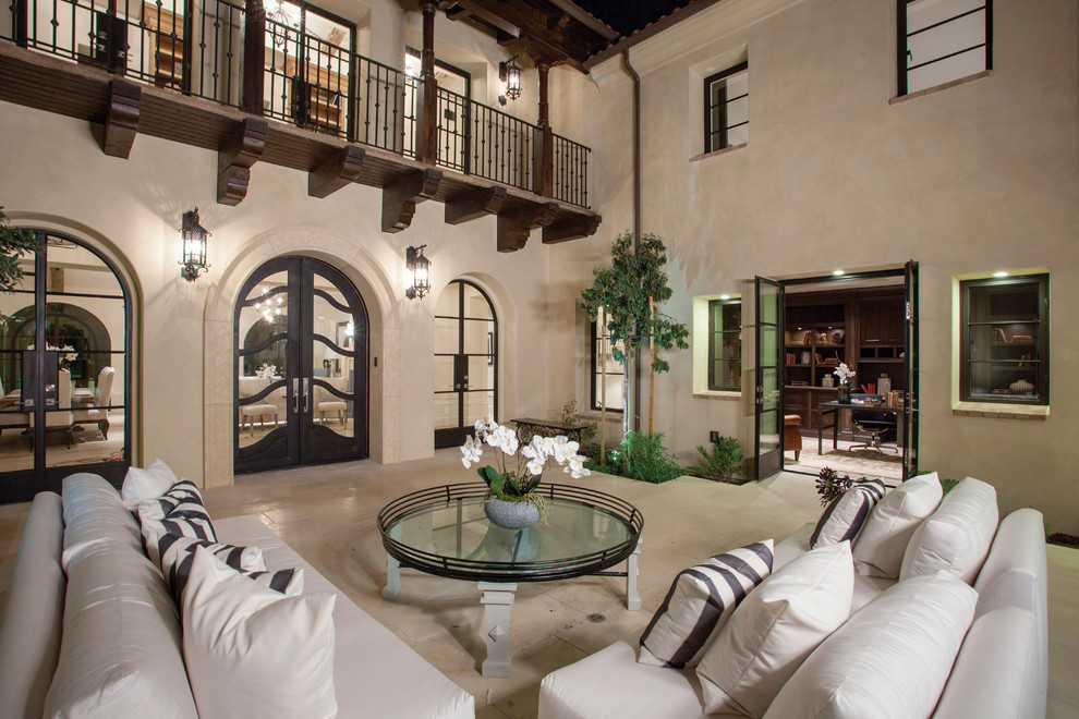 Patio - mediterranean courtyard patio idea in Orange County