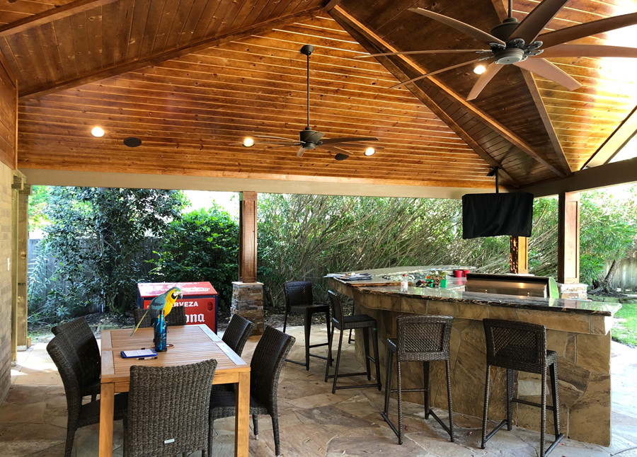 Houston Covered Patio With Permanent Outdoor Heating, Tongue And Groove