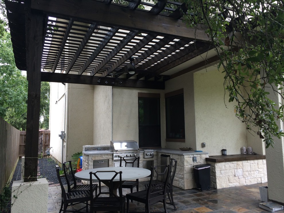 Houston Outdoor Kitchen With Pergola, Restoration Furniture & Lighting