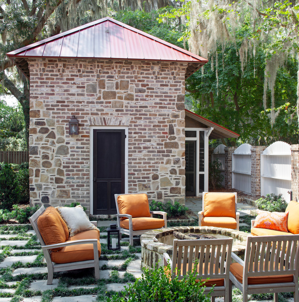 Inspiration for a timeless patio remodel in Atlanta with a fire pit