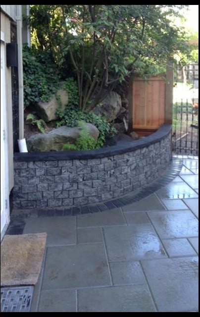 Foto di un piccolo patio o portico minimal nel cortile laterale con lastre di cemento e nessuna copertura