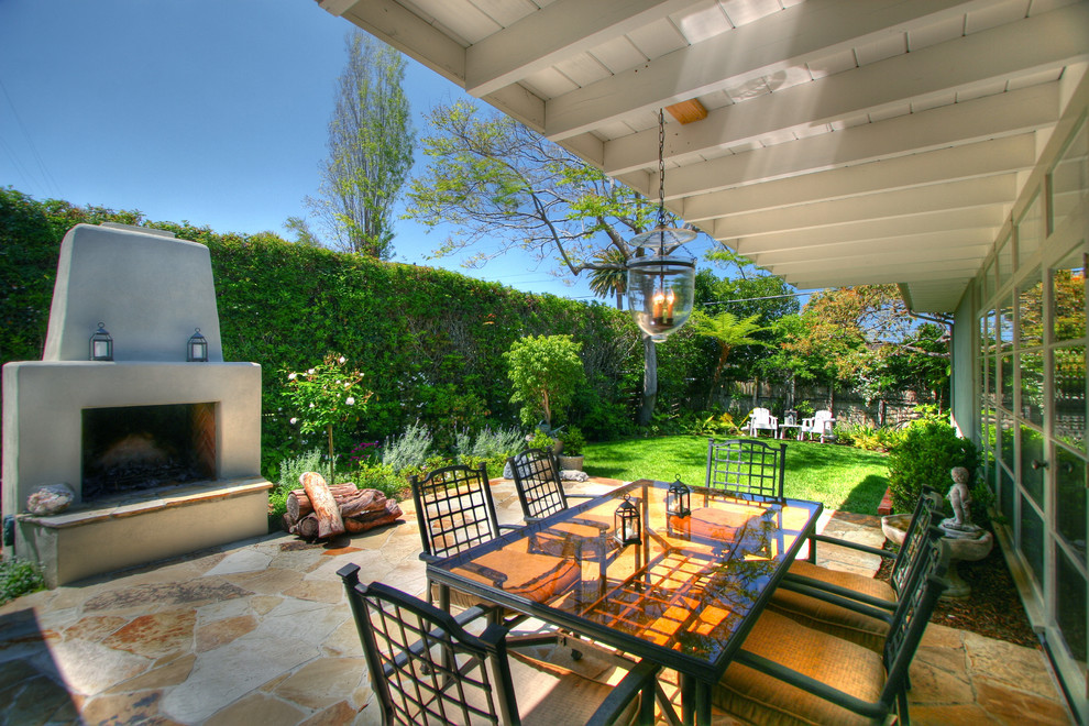 Design ideas for a classic patio in San Diego with a fire feature.