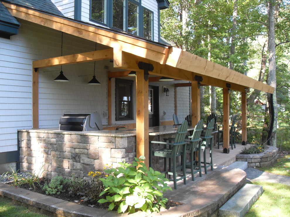 Lake Home Construction Rustic Patio Portland Maine by Lake