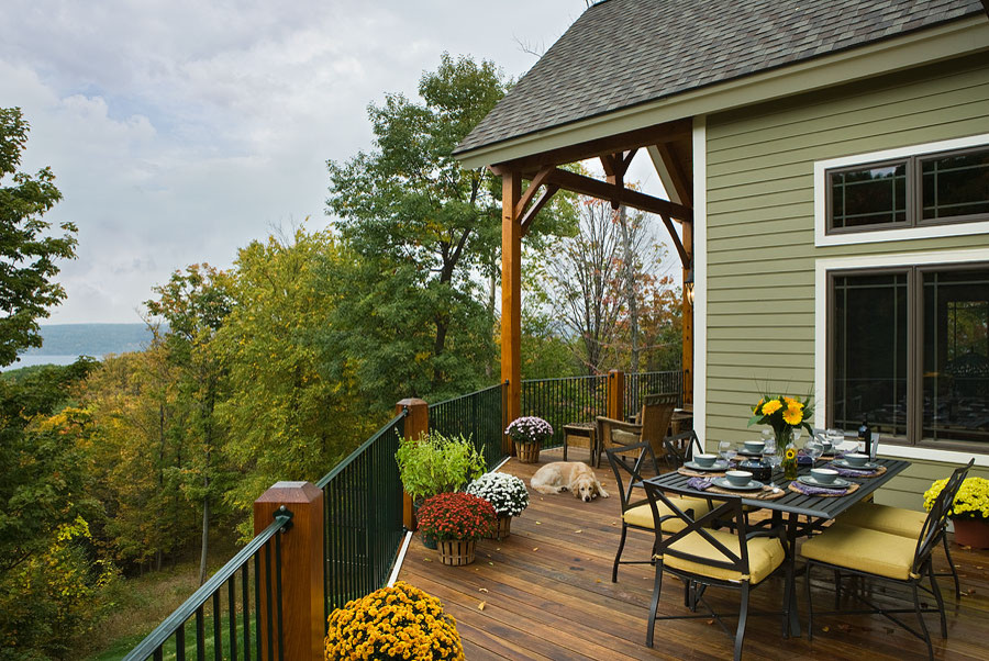 LakeView timber frame exterior Traditional Patio New York by Woodhouse Post & Beam Homes