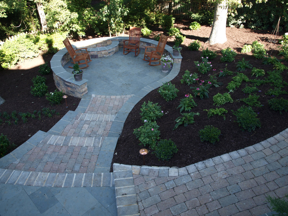 Inspiration for a mid-sized timeless backyard patio remodel in Richmond with a fire pit and no cover