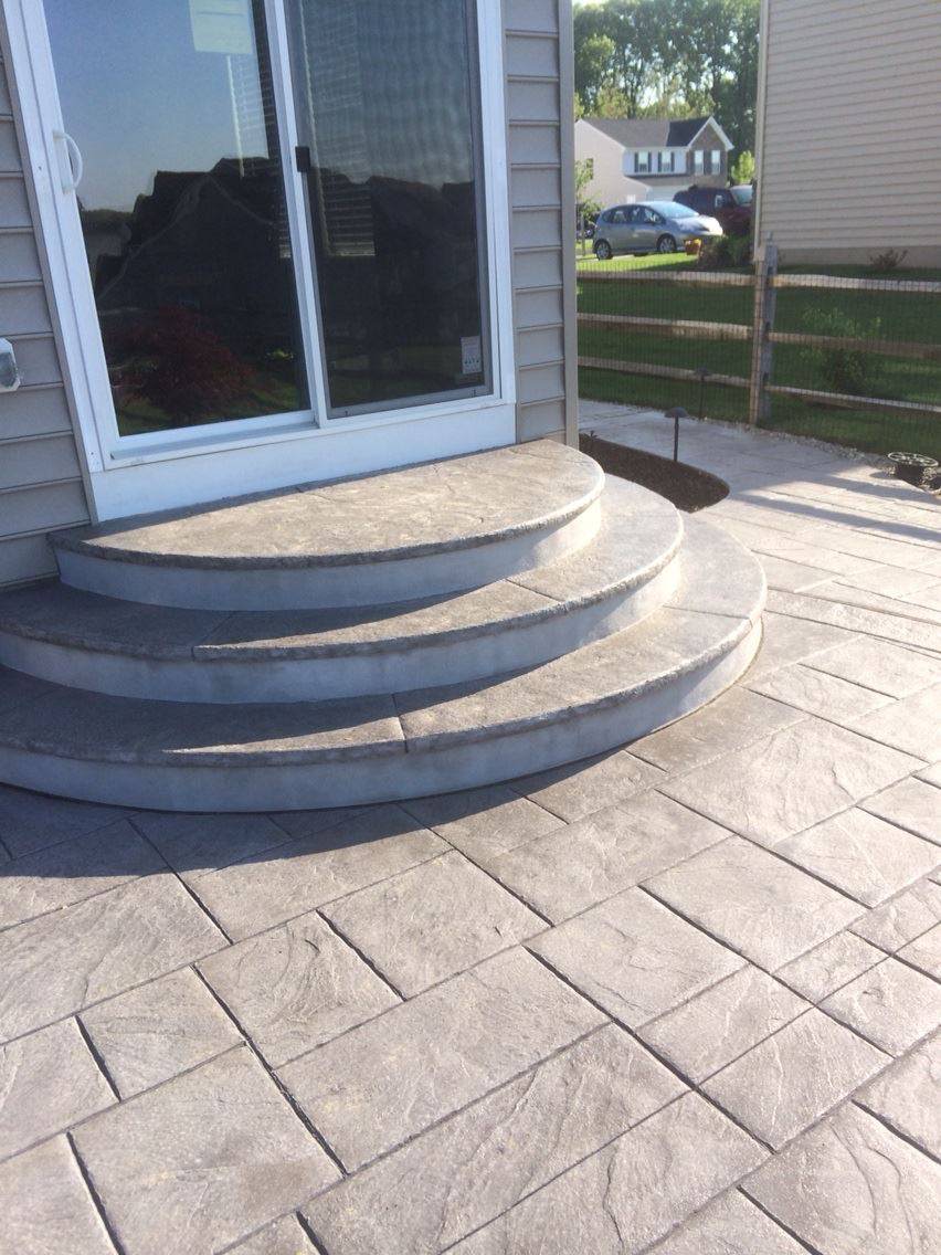 Large Ashlar Slate Stamped Patio And Bullnose Radius Steps Traditional Patio Philadelphia By Morrison Custom Concrete Houzz