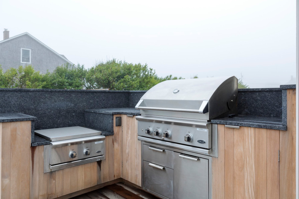 Leathered Steel Grey Granite Outdoor Kitchen Beach Style Patio Providence by Boston