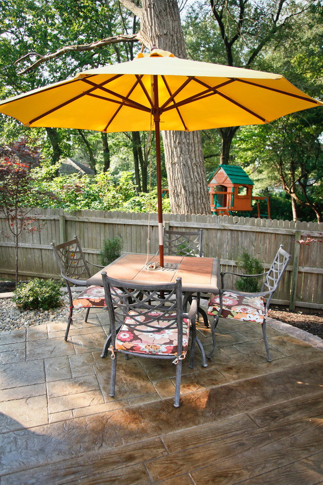 Example of a trendy stamped concrete patio design in Kansas City