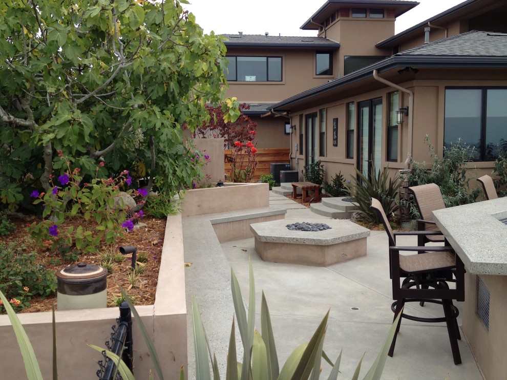 Immagine di un grande patio o portico design davanti casa con pavimentazioni in cemento e nessuna copertura