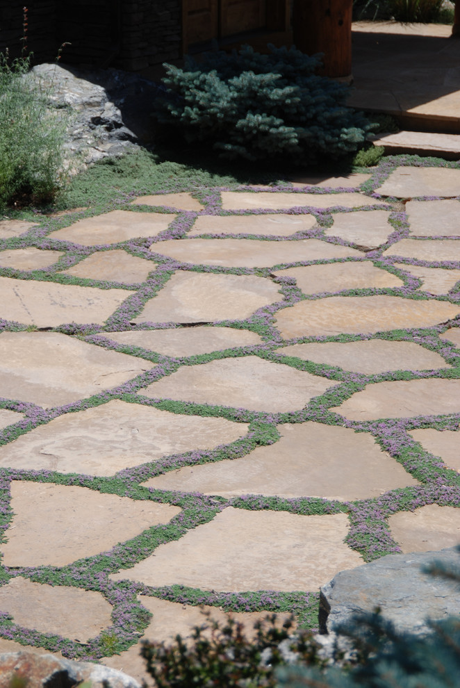 Design ideas for a rustic patio in Denver with natural stone paving.