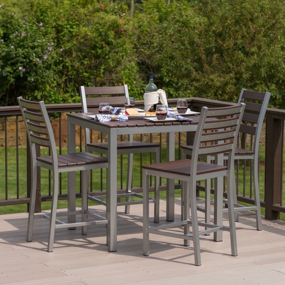 Loft Outdoor Dining Set Gloss Silver Aluminum w/ Cocoa