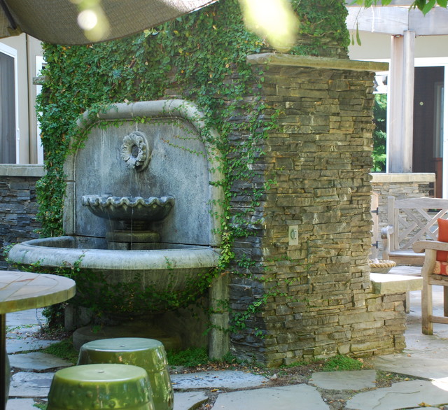 Los Altos Outdoor Fireplace and Fountain Traditional Patio San