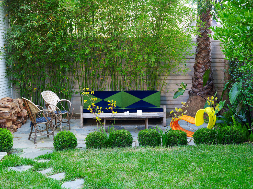 Inspiration for a coastal back patio in Los Angeles with no cover.