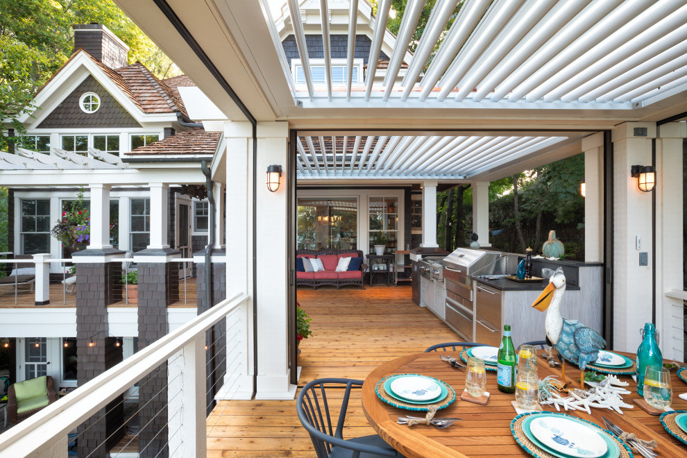 Inspiration for a large contemporary backyard patio remodel in Omaha with a pergola