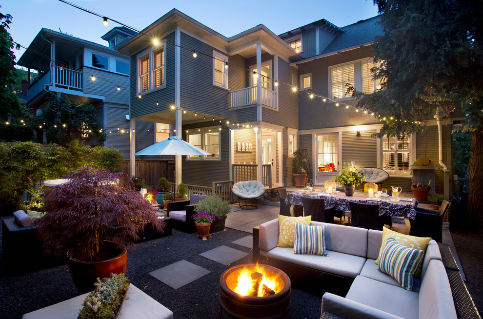 Photo of a contemporary courtyard patio in Portland with decking.