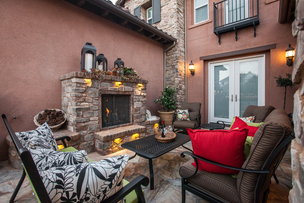 This is an example of a small mediterranean courtyard patio in San Diego.