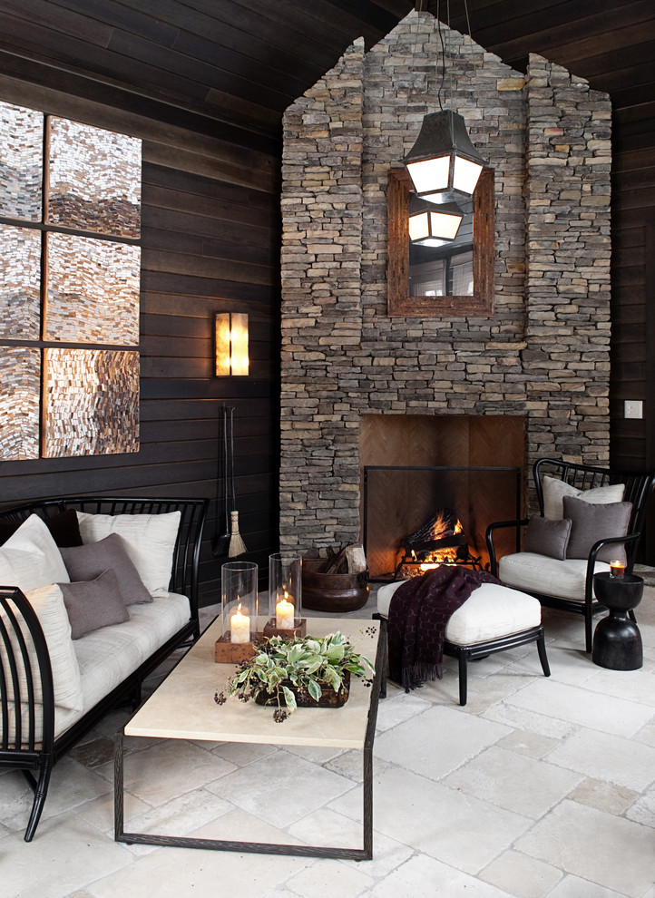 Design ideas for a contemporary patio in Chicago with a fire feature.