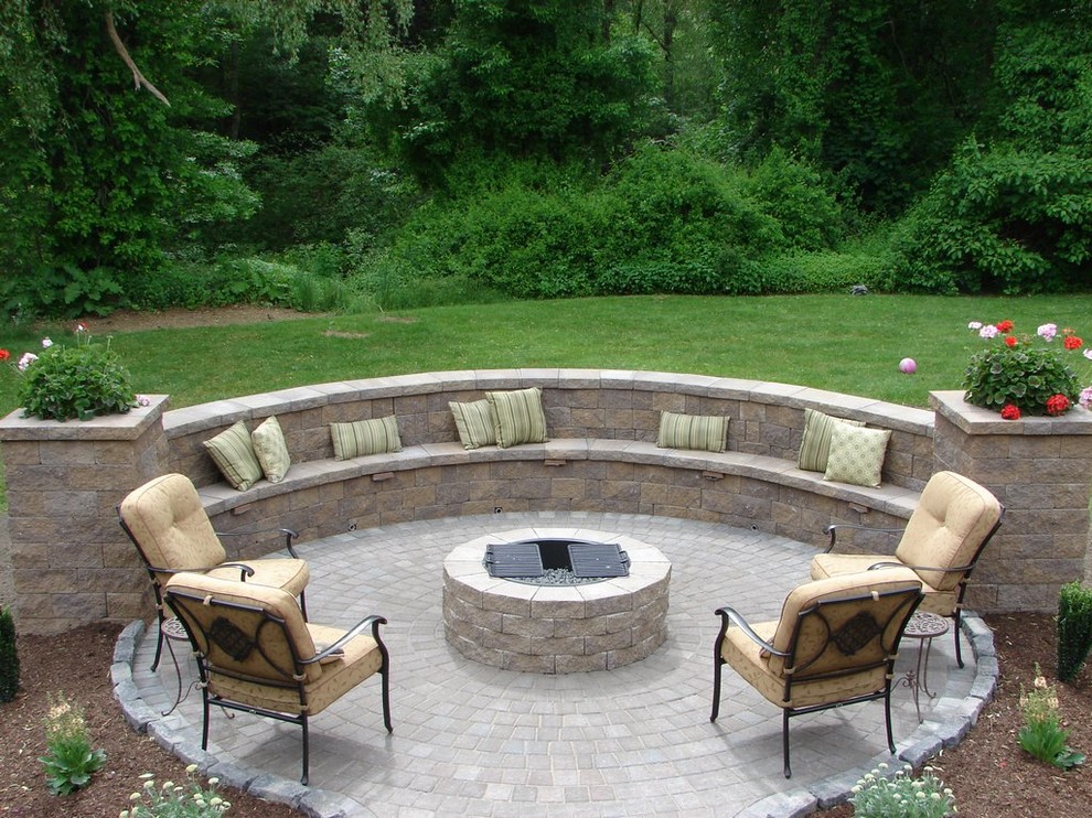 Massachusetts Patio Traditional, Prepackaged Pyzique Round Gas Fire Pit Kit