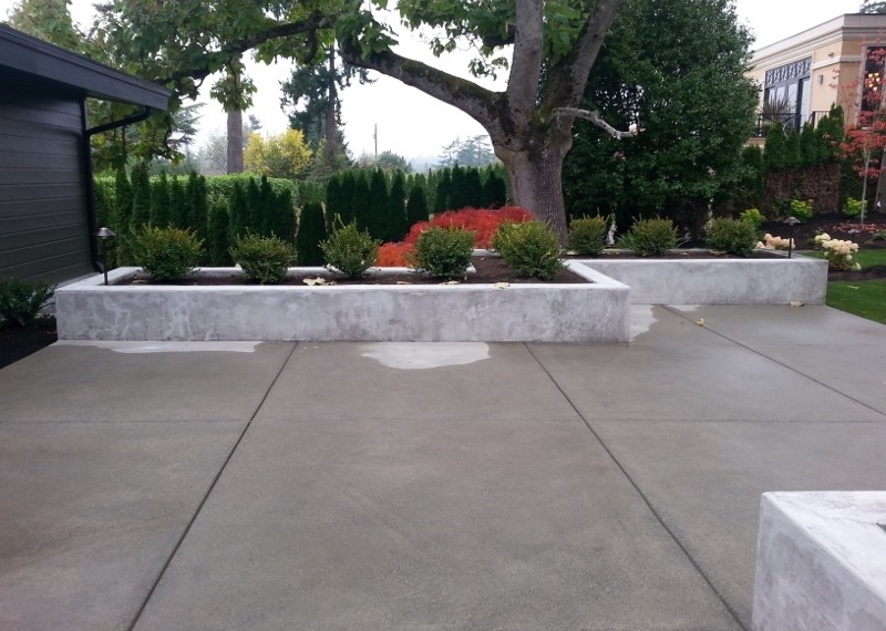 Example of a mid-sized minimalist backyard concrete patio design in Seattle with no cover