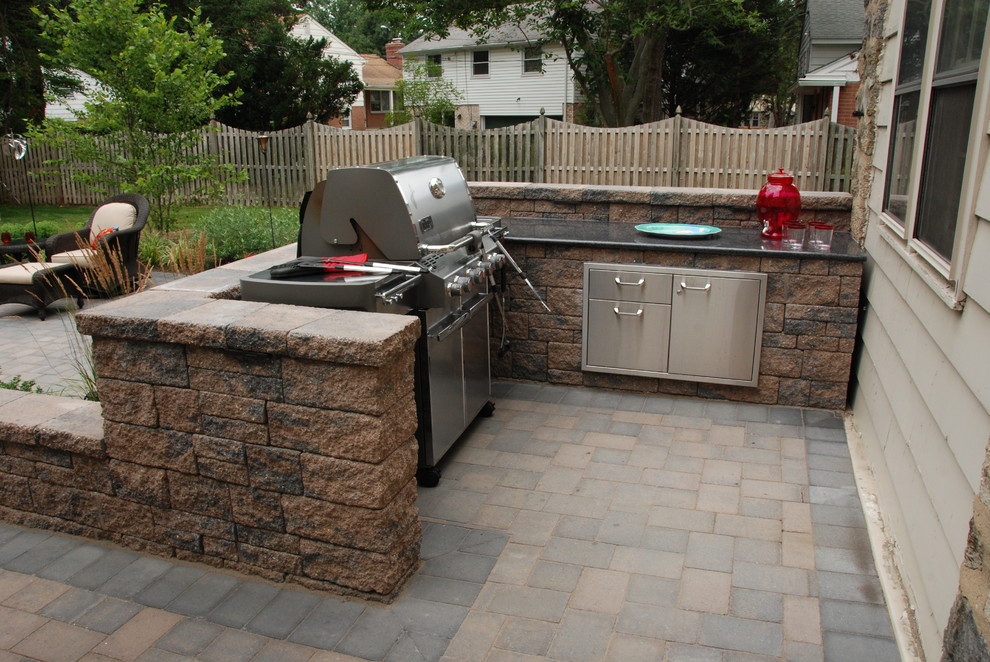 Example of a mid-sized classic backyard concrete paver patio kitchen design in Philadelphia with no cover