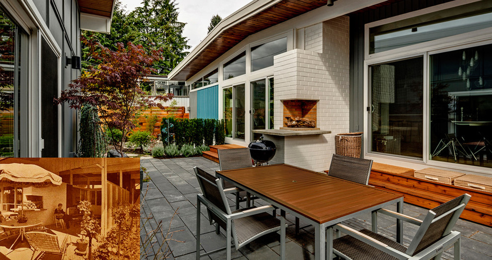 Mittelgroßer, Unbedeckter Retro Patio hinter dem Haus mit Betonboden in Vancouver