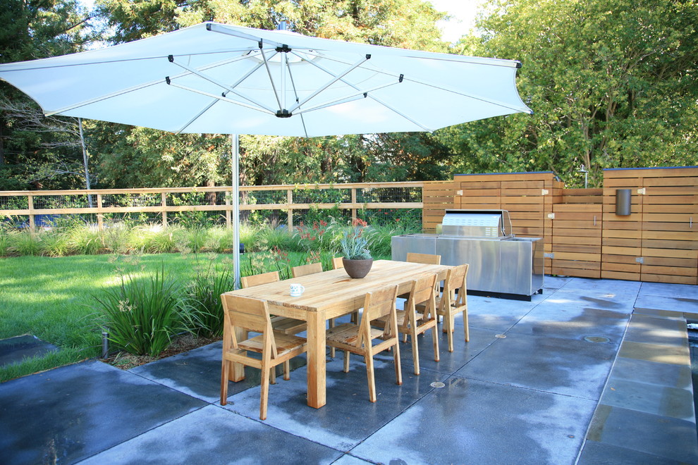 Example of a large trendy backyard concrete paver patio design in San Francisco