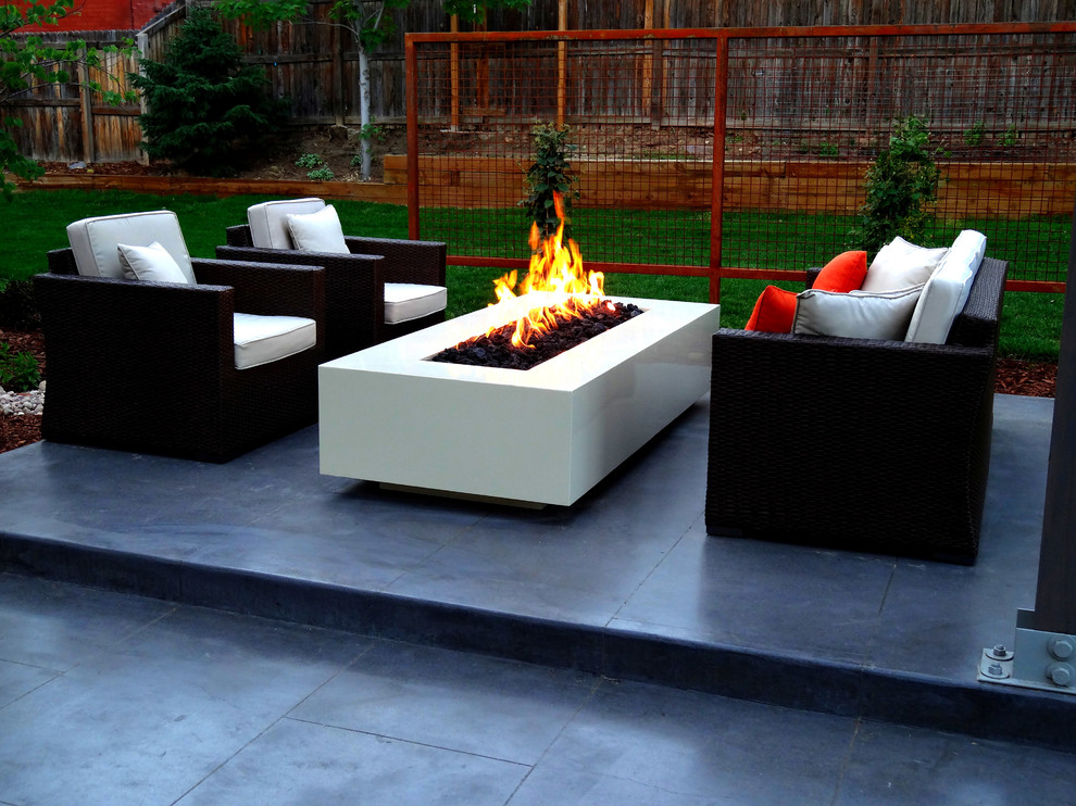 Modern Fire Pit on Smooth Finish Concrete Patio Contemporary Patio