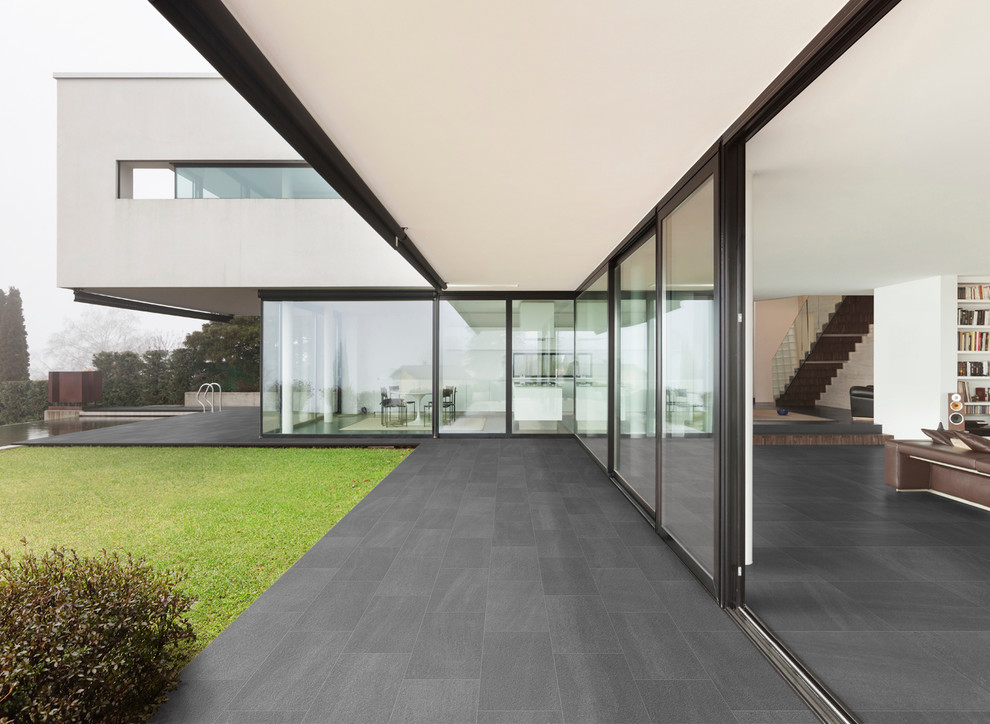 Modern Patio With Grey Porcelain Tile, Modern Outdoor Patio Tiles