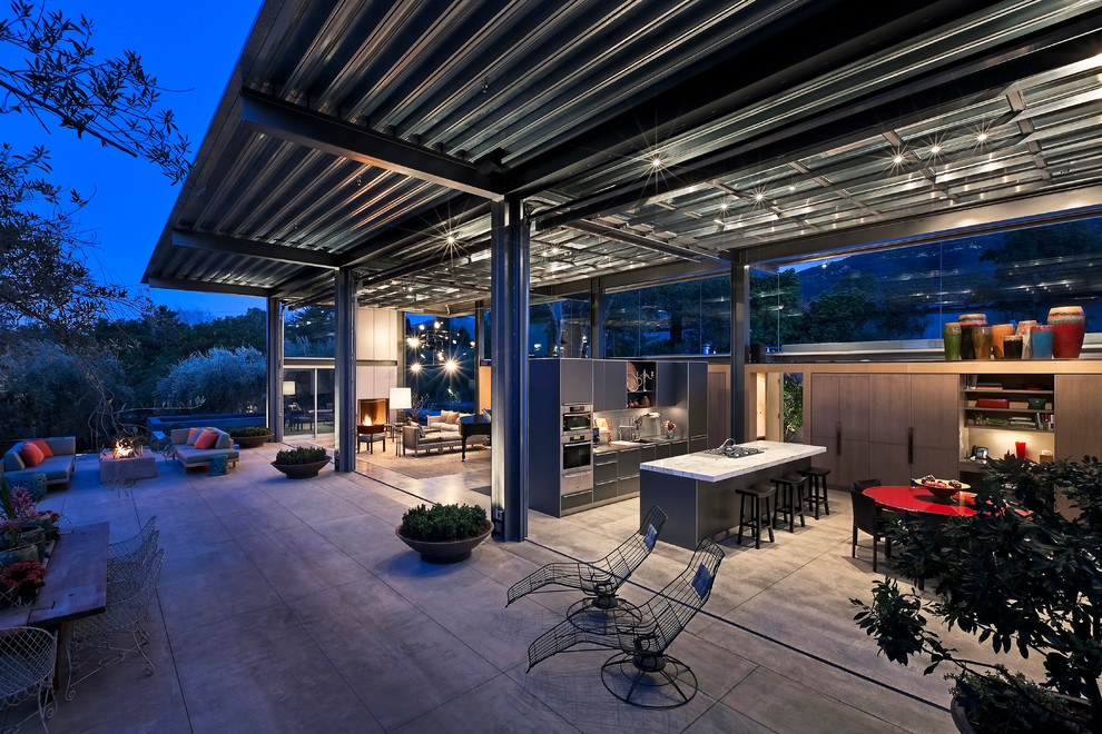 Photo of an urban patio in Santa Barbara with a gazebo.