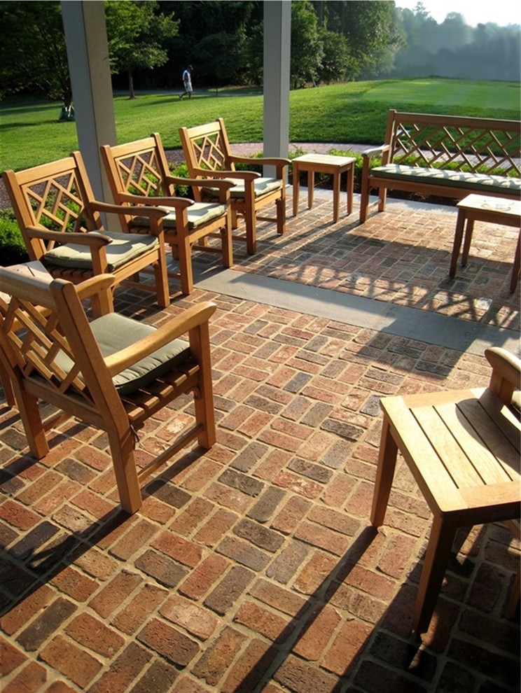 Mortared Basketweave Brick Patio w Stone Accents Traditional Patio