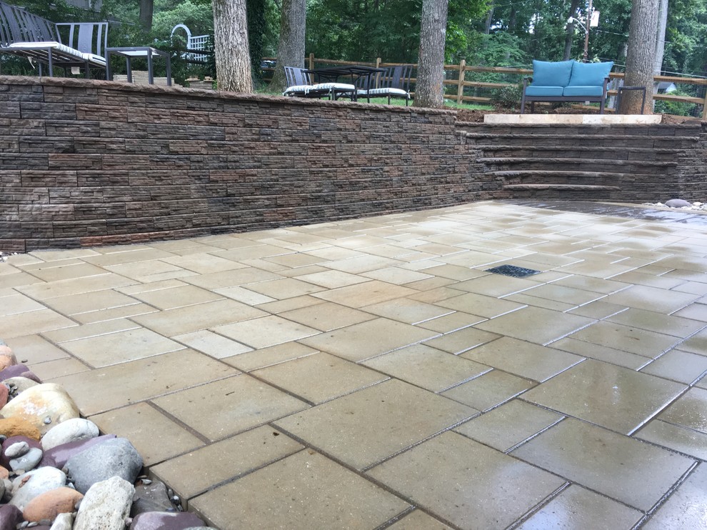 MultiLevel Paver Patio with Staircase and Seating Traditional