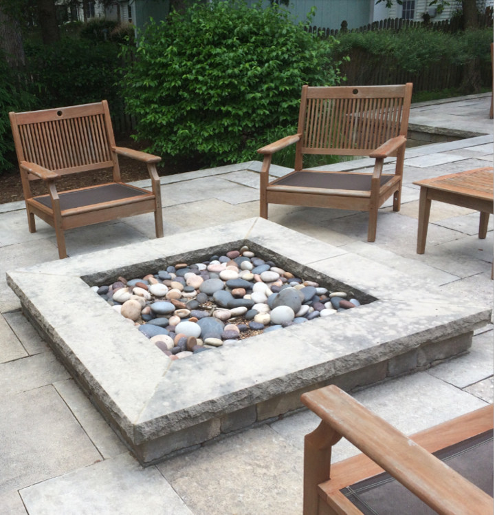 Naperville Fire Pit with River Rock - Contemporary - Patio ...