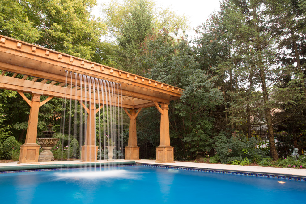 Naperville Gazebo Pergola Cabana with Waterfall Pool Traditional