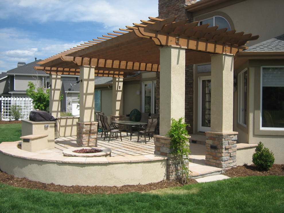 Natural Stone Patio with Outdoor Kitchen Traditional Patio Denver